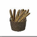 Fresh Crispy Baguettes in Wicker Basket on Dark Background with Light Shadow