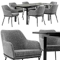 Modern Dining Table Set With Gray Fabric Chairs And Black Table Top 3d model