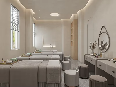 Modern Minimalist Shower Sauna Space With Treatment Beds And Vanities 3d model
