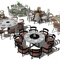 Various Round Dining Table Sets With Matching Chairs And Decorative Centerpieces 3d model