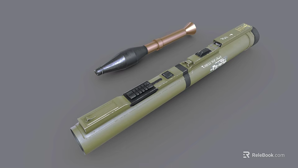 Military Rocket Launcher With Green Casing Black Control Panel And Brown Tip 3d model 