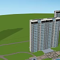 Modern High Rise Residential Building With Greenery Trees And Pathway Under Clear Blue Sky