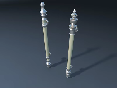 Outdoor Lamp Posts With Decorative Silver Tops And Ivory Bodies For Exterior Use 3d model
