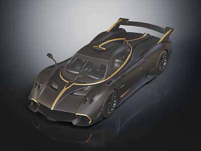 Black And Gold Luxury Sports Car With Streamlined Design And Rear Spoiler 3d model