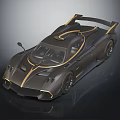 Black And Gold Luxury Sports Car With Streamlined Design And Rear Spoiler