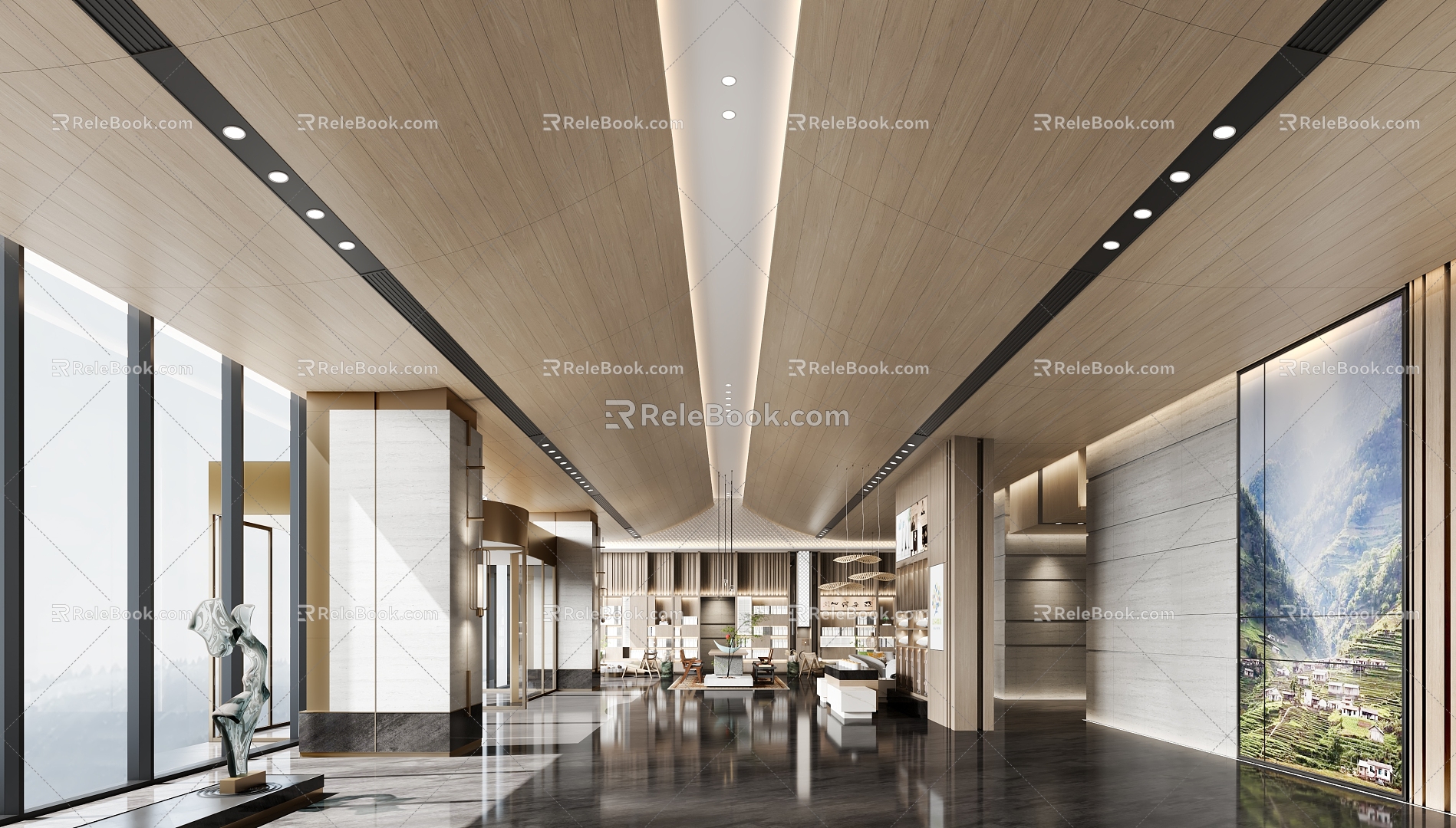 New Chinese Hotel Lobby Reception Rest Area 3d model