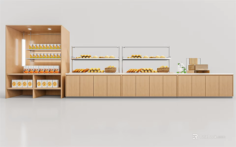 Multi tier Display Shelves For Retail Store With Food And Beverages Arrangement 3d model 