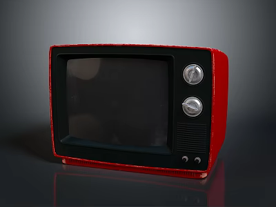 Vintage Red Television Electronic Appliance With Black Screen And Control Knobs 3d model