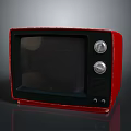 Vintage Red Television Electronic Appliance With Black Screen And Control Knobs
