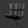 Gray Modern Accent Chair with Segmented Padded Back and Crossed Wooden Legs
