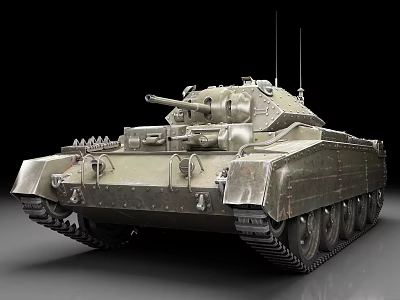 Military Tank With Main Gun Metal Armor Tracked Wheels And Antenna 3d model