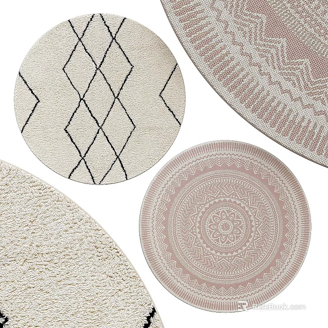 Stylish Round Rugs Featuring Geometric Patterns Floral Designs And Textured Surfaces For Home Decor 3d model 