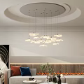 Modern Living Room Interior With Sofa Coffee Table Fireplace Chandelier And Decorative Art