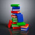 Colorful Book Stack With Green Blue Red Orange Books Stacked And Scattered On Dark Surface