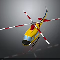 Yellow Aerospace Helicopter With Red White Rotors Against Black Background