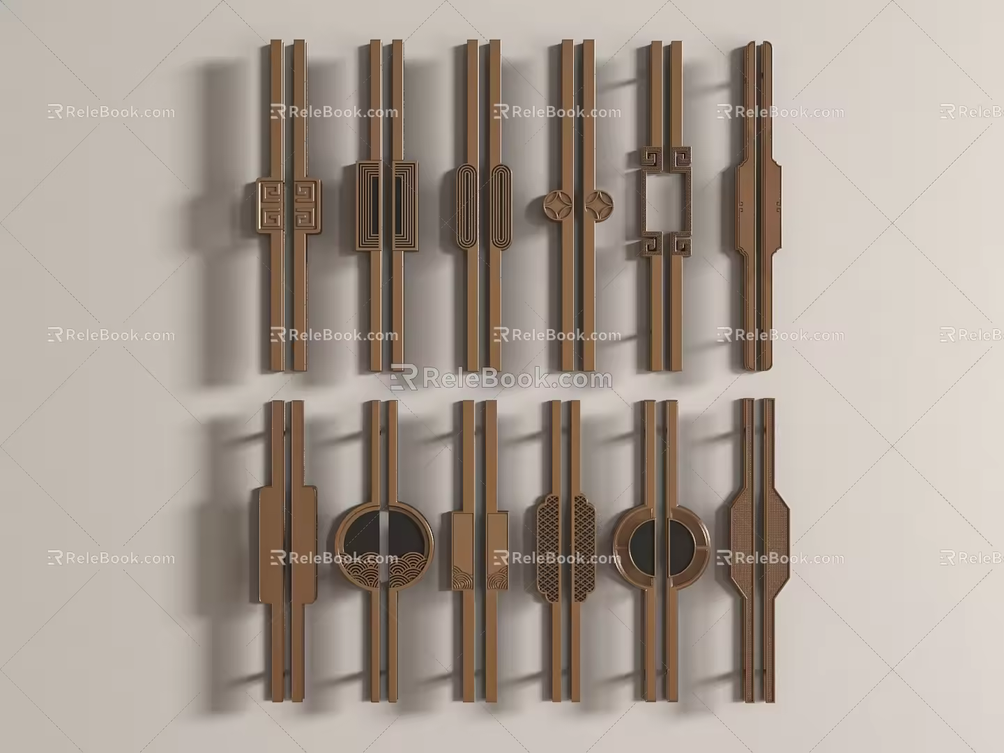 New Chinese Handle Metal Handle Hardware Door Handle 3d model