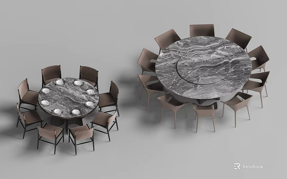 Stylish Round Dining Table Set With Marble Top And Modern Chairs For Home 3d model