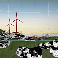 Scenic View Of Wind Turbines On Lush Green Hills During Sunset