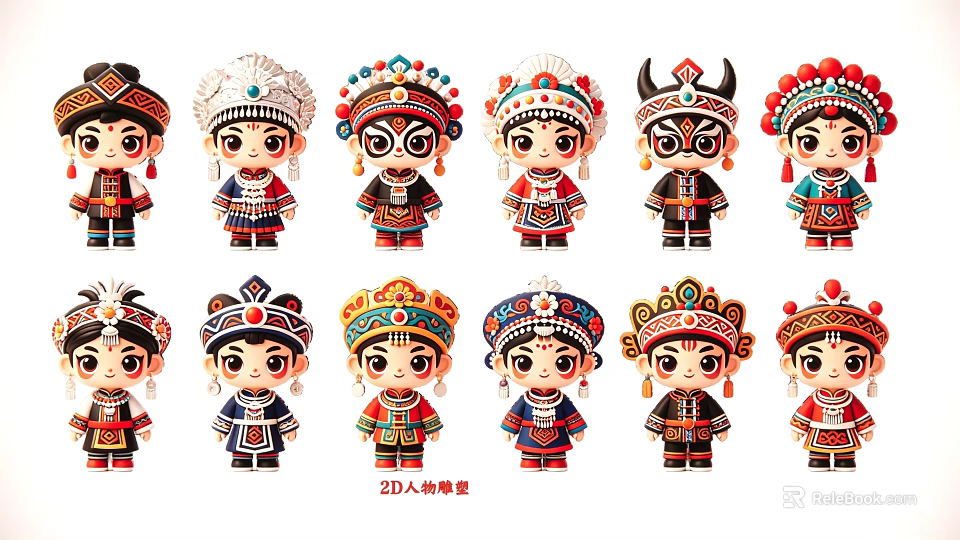 Twenty Character Models Wearing Colorful Traditional Ethnic Costumes With Intricate Headdresses And Cultural Details 3d model 