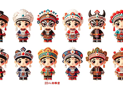 Twenty Character Models Wearing Colorful Traditional Ethnic Costumes With Intricate Headdresses And Cultural Details 3d model