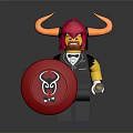 Lego Minifigure With Red Hair Yellow Horns Black Tuxedo Red Shield Black Emblem Spring Weapon