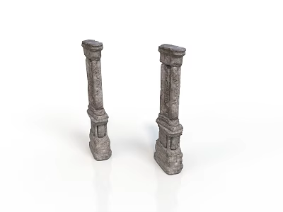 Classical Gray Stone Pillars With Intricate Carved Texture For Architectural Decoration 3d model