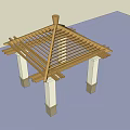 Outdoor Traditional Pavilion With Wooden Roof And White Pillars Structure