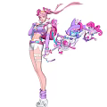 Game and Movie Character with Pink Hair Purple White Outfit Pink Accessories Small Cartoon Companions