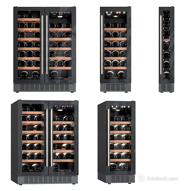 Modern Black Glass Door Wine Refrigerators With Multiple Bottle Shelves And Various Models 3d model 