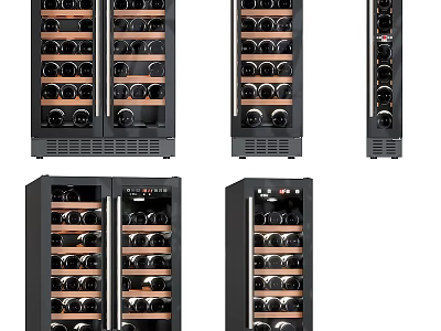 Modern Black Glass Door Wine Refrigerators With Multiple Bottle Shelves And Various Models 3d model