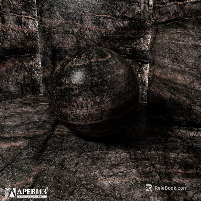 Dark Textured Sphere Component With Rough Stone Background And Floor 3d model 