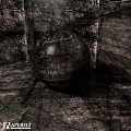 Dark Textured Sphere Component With Rough Stone Background And Floor