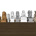 Stone Lion Sculptures in Different Materials for Decorative Display on Wooden Floor
