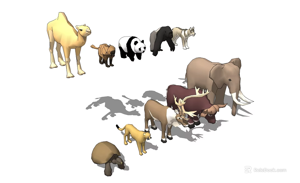 Reptile Turtle Among Various Animal Figures In 3D Model 3d model