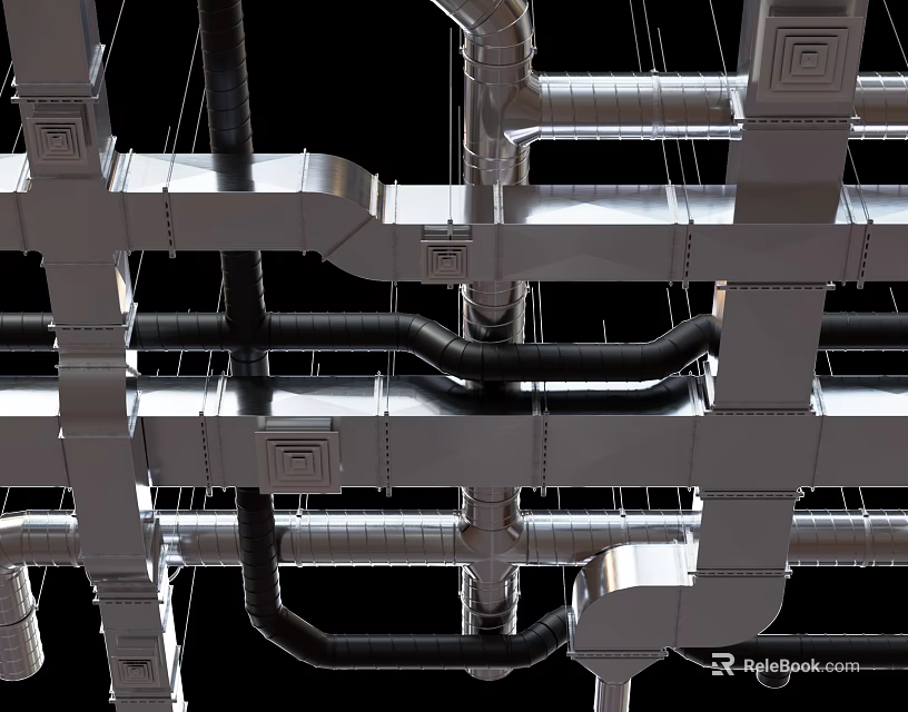 Industrial Metal Pipes in Complex Factory Structure with Support Frames and Mechanical Details 3d model 
