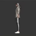 3D Character Model Standing In Black Background With Gray Shirt Ripped Jeans And White Sneakers