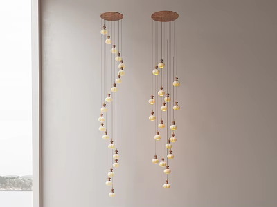 Two Modern Hanging Pendant Lights With Wooden Canopies And Glass Globe Bulbs 3d model