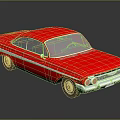 Classic Red Vintage Car With White Stripe And Glossy Body Reflection