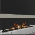 Modern Fireplace With Burning Flames And Striped Wall Marble Base Design 3d model