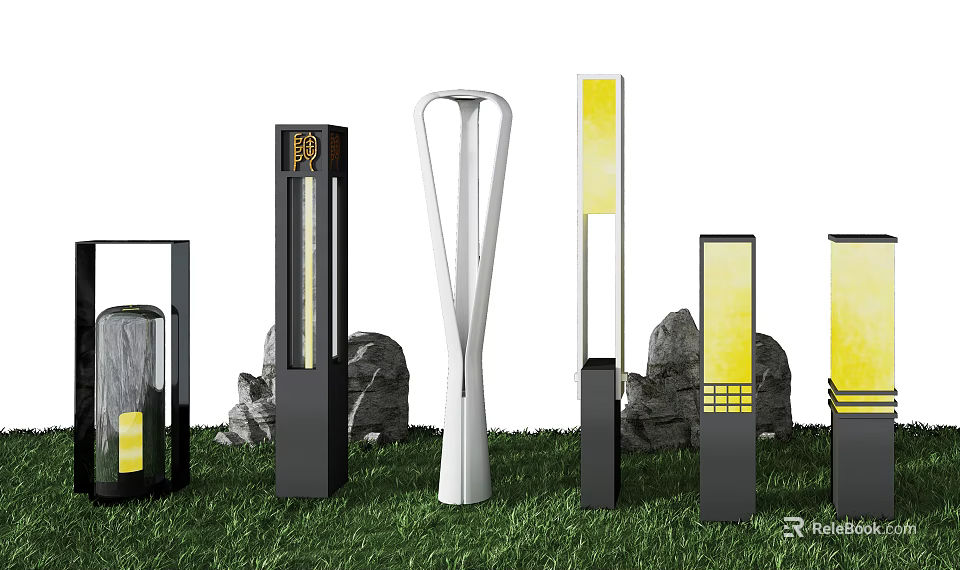 Modern Outdoor Lights With Columnar Design Warm Yellow Illumination For Garden Yard 3d model 