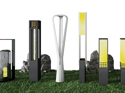 Modern Outdoor Lights With Columnar Design Warm Yellow Illumination For Garden Yard 3d model