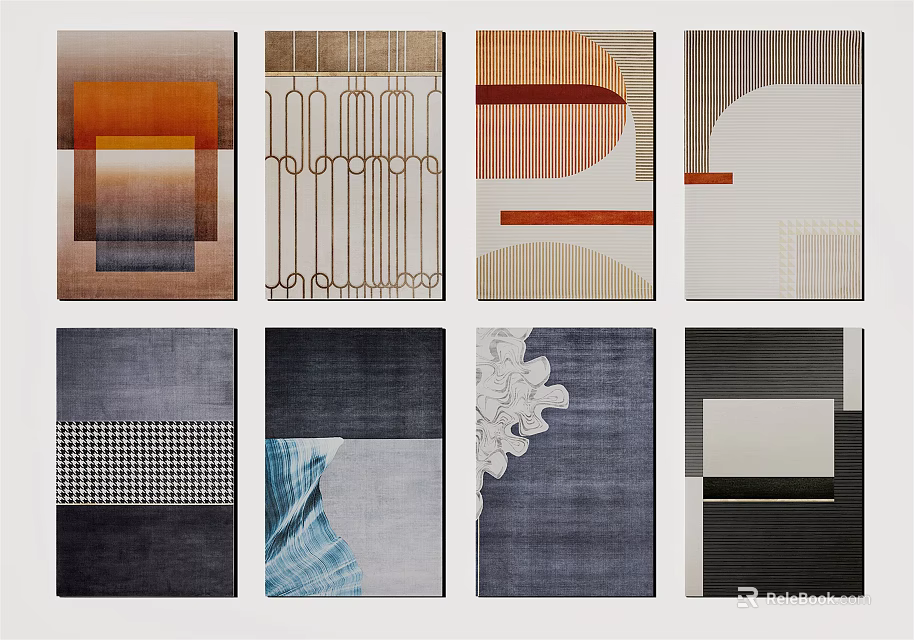 Square Rugs With Geometric Patterns Abstract Designs And Neutral Tones 3d model