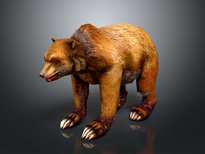 Realistic Brown Bear 3D Model With Brown Fur Sharp Claws And Open Mouth 3d model