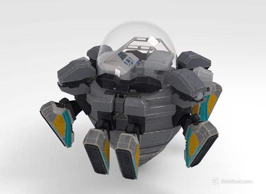Futuristic Space Lunar Lander With Transparent Dome Support Legs And Blue Yellow Details 3d model 