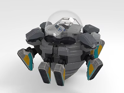 Futuristic Space Lunar Lander With Transparent Dome Support Legs And Blue Yellow Details 3d model