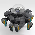 Futuristic Space Lunar Lander With Transparent Dome Support Legs And Blue Yellow Details