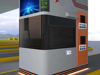 Outdoor Security Workstation With Work ID 2001 Blue Display And Orange Gray Exterior 3d model