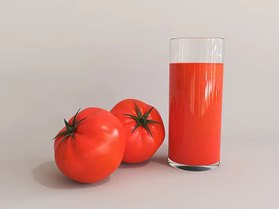 Fresh Ripe Tomatoes And Glass Of Tomato Juice On White Background 3d model