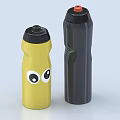 Practical Water Bottles For Daily Use Yellow With Eye Patterns And Black With Orange Cap