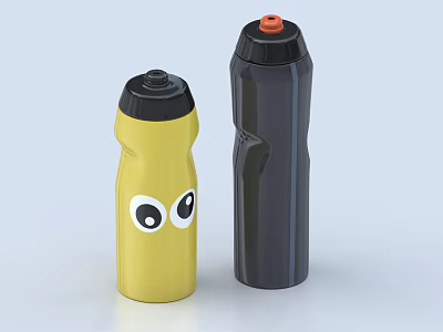 Practical Water Bottles For Daily Use Yellow With Eye Patterns And Black With Orange Cap 3d model